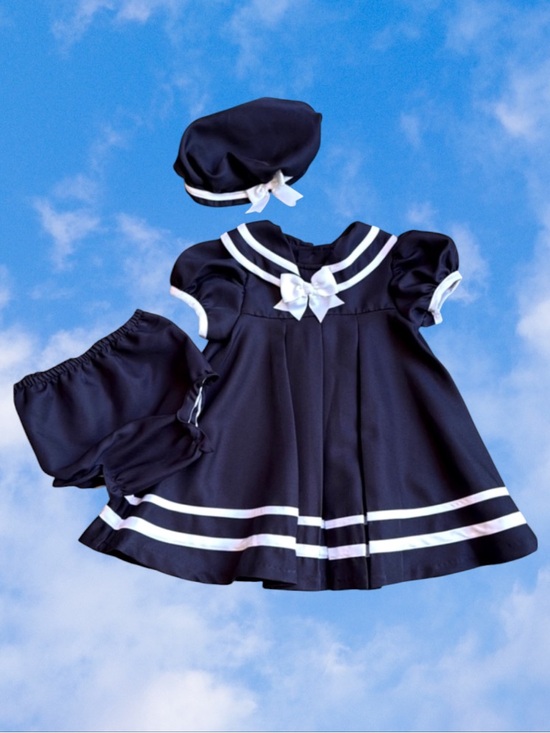 Rare Editions Other - ⚓️RARE EDITIONS Dark Navy Sailor Dress Set w/Sleeves, Bloomers & Hat ~ 24months